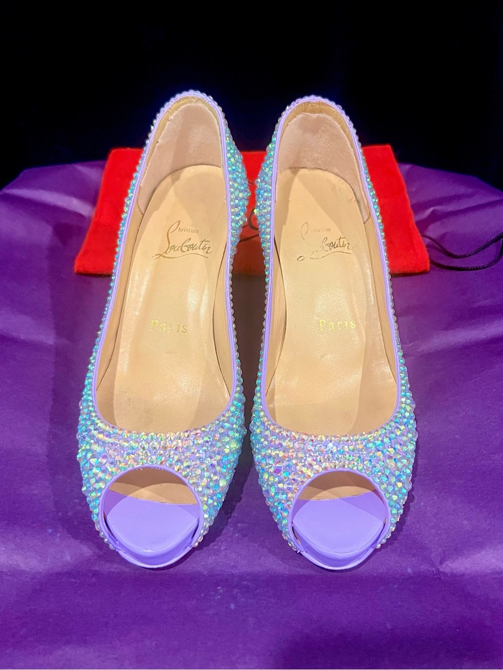 Christian Louboutin Swarovski Crystal Strass Heels Lilac Light Purple 36